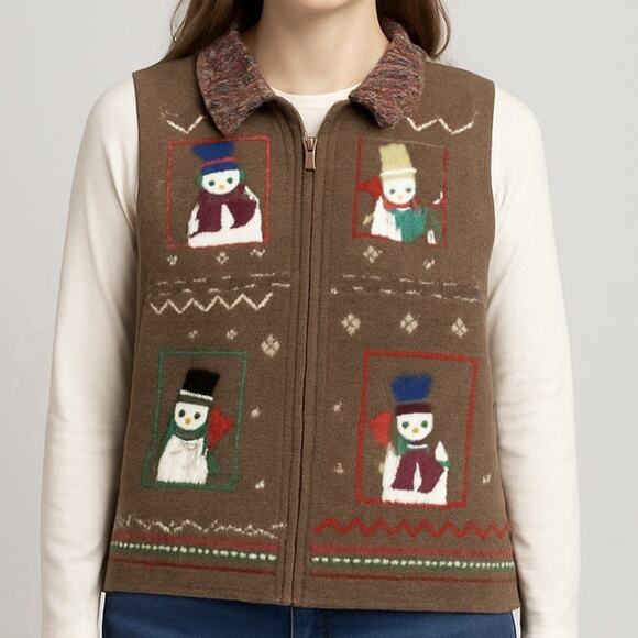 Vintage 90s Snowman Sweater Vest Sz Large Ugly Christmas Knit Retro GrandmaCore - Picture 2 of 13